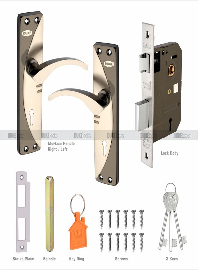 Duke Mortice Door Handle Set with Lock Body | 3 Keys| Double Turn Lock| MH-605 BS KY| 25-40mm, Weather-Proof, Multiple Finishes, Easy Installation - Image 3